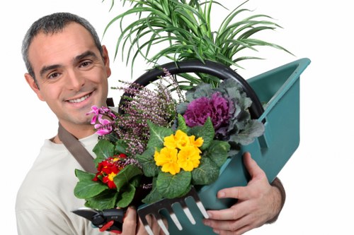 Local garden redesign service showing clear zones for seating and planting